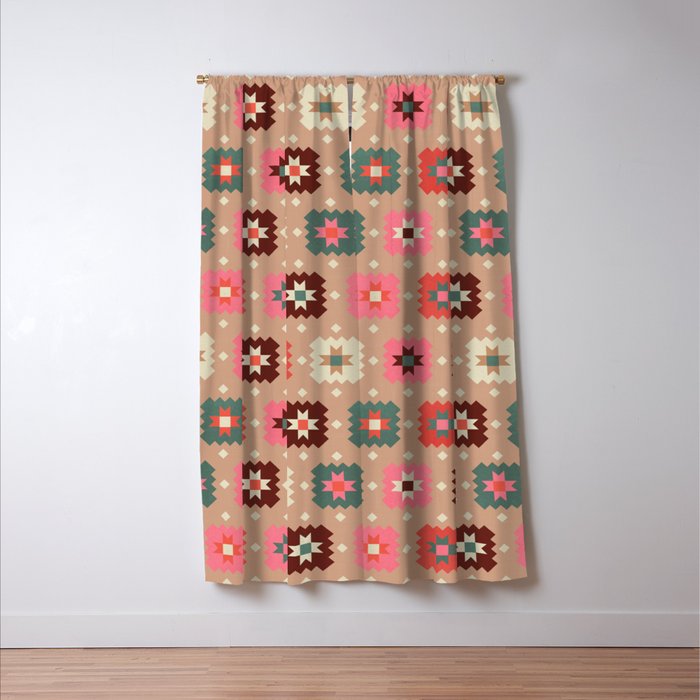 Festive Winter Quilt Tiles With Stars Window Curtain Gallery Image 3