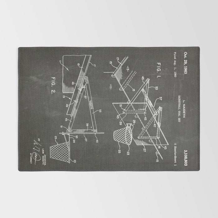Basketball Patent - Basketball Player Coach Team Art - Black Chalkboard Rug Gallery Image 2