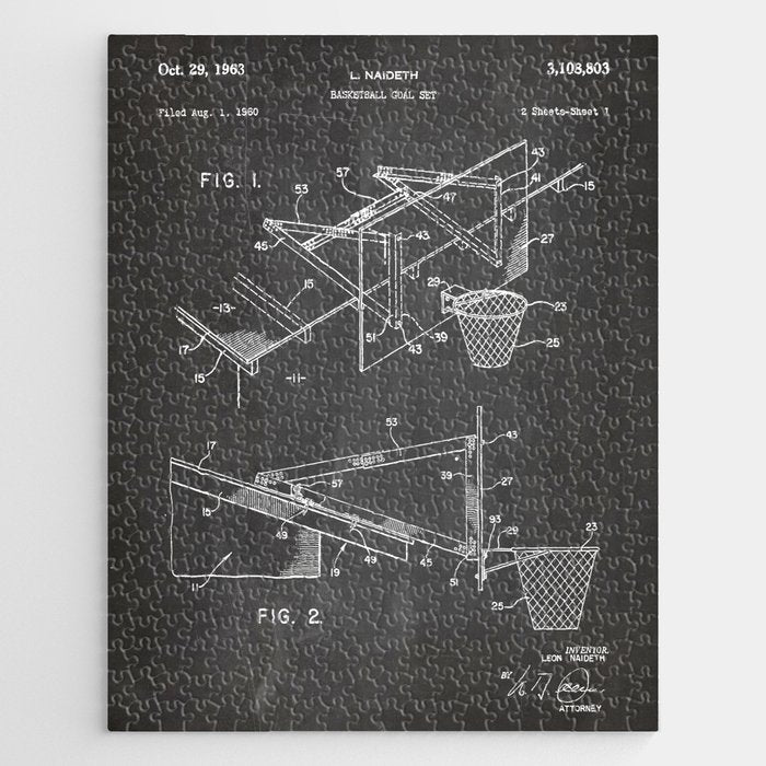 Basketball Patent - Basketball Player Coach Team Art - Black Chalkboard Jigsaw Puzzle Gallery Image 1