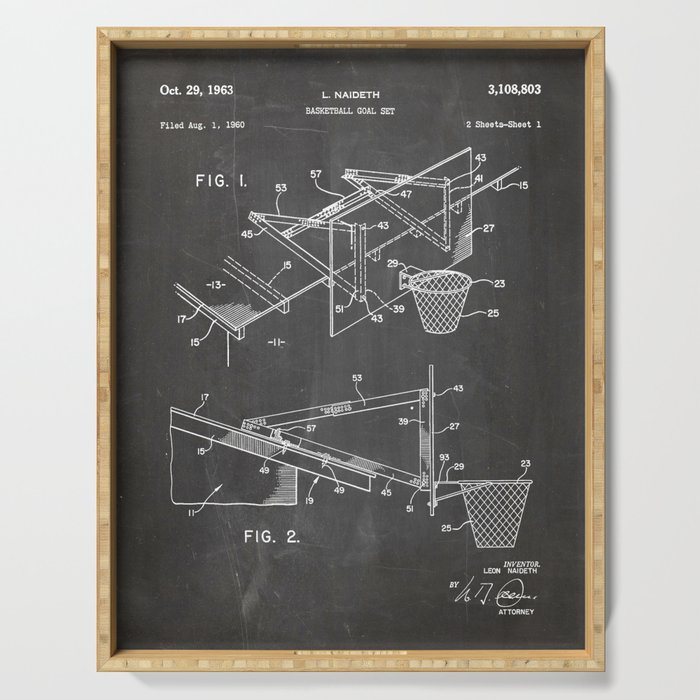 Basketball Patent - Basketball Player Coach Team Art - Black Chalkboard Serving Tray Gallery Image 1