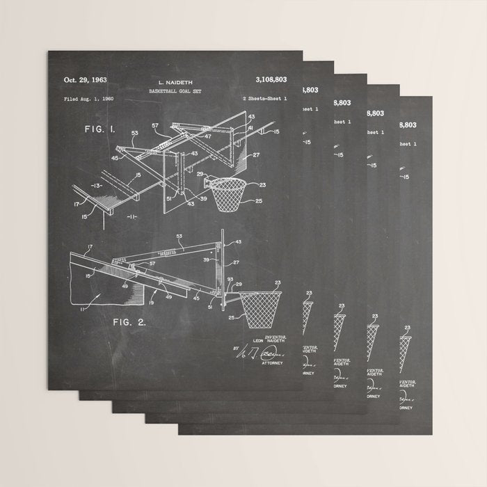 Basketball Patent - Basketball Player Coach Team Art - Black Chalkboard Wrapping Paper Gallery Image 3