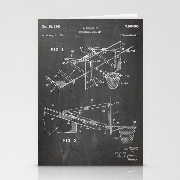 Basketball Patent - Basketball Player Coach Team Art - Black Chalkboard Stationery Card Gallery Image 2