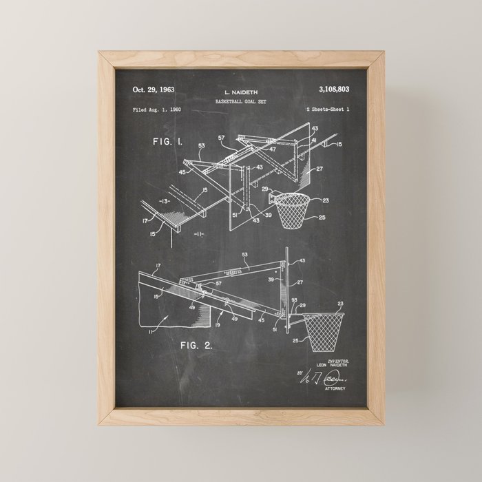 Basketball Patent - Basketball Player Coach Team Art - Black Chalkboard Mini Art Print Gallery Image 1
