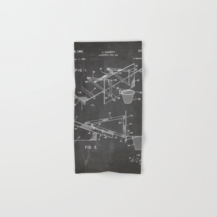 Basketball Patent - Basketball Player Coach Team Art - Black Chalkboard Bath Towel Gallery Image 1