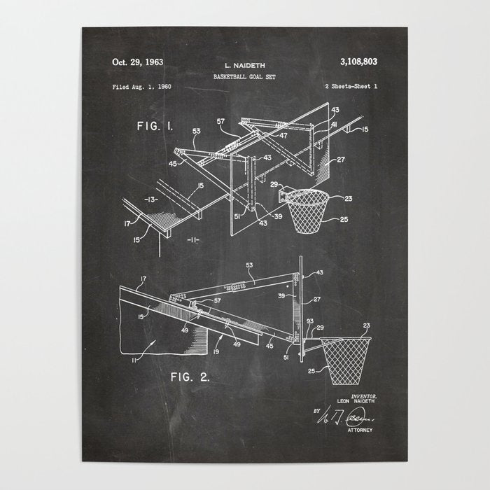 Basketball Patent - Basketball Player Coach Team Art - Black Chalkboard Poster Gallery Image 1