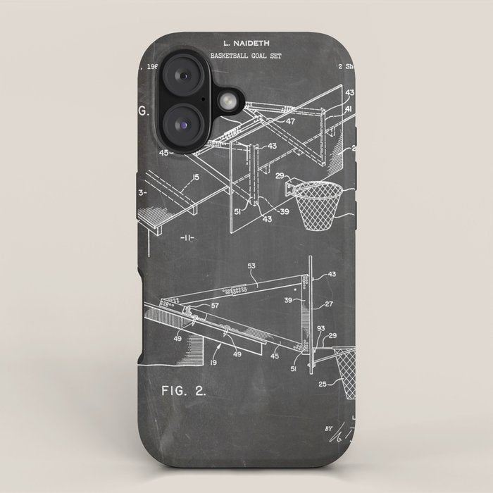 Basketball Patent - Basketball Player Coach Team Art - Black Chalkboard iPhone Case Gallery Image 1