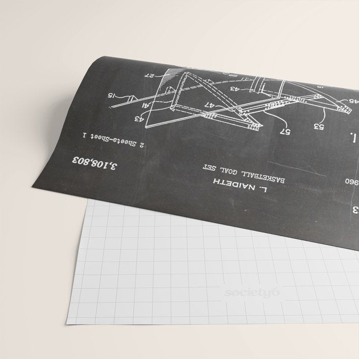 Basketball Patent - Basketball Player Coach Team Art - Black Chalkboard Wrapping Paper Gallery Image 2
