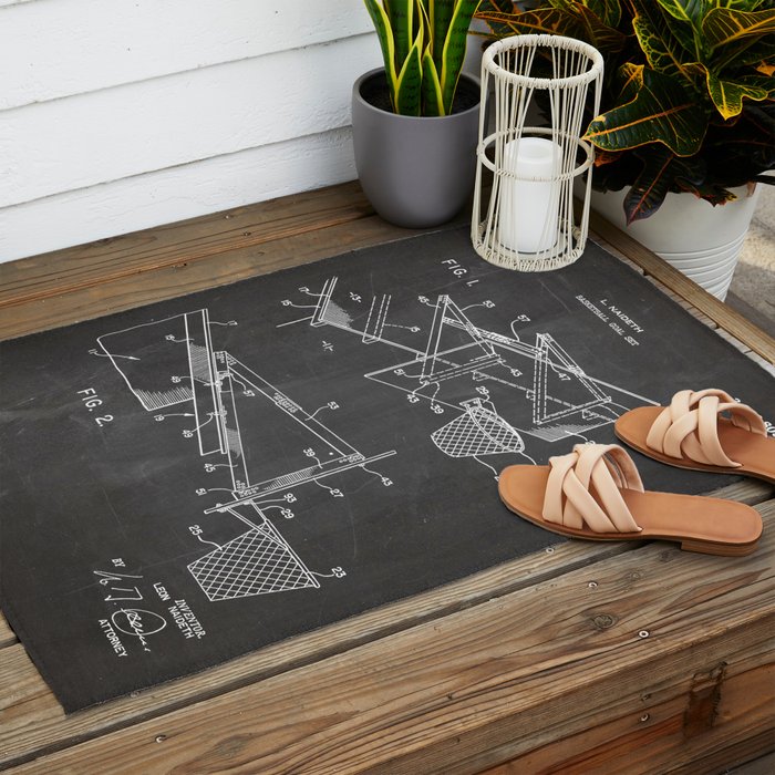 Basketball Patent - Basketball Player Coach Team Art - Black Chalkboard Outdoor Rug Gallery Image 2