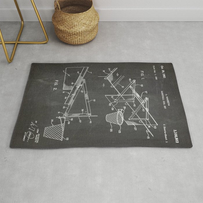 Basketball Patent - Basketball Player Coach Team Art - Black Chalkboard Rug Gallery Image 1