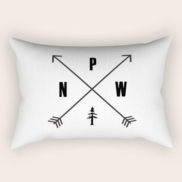 PNW Pacific Northwest Compass - Black on White Minimal Rectangular Pillow Gallery Image 2