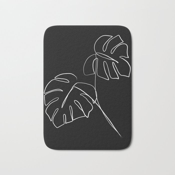 Monstera minimal - black Bath Mat Gallery Image 1