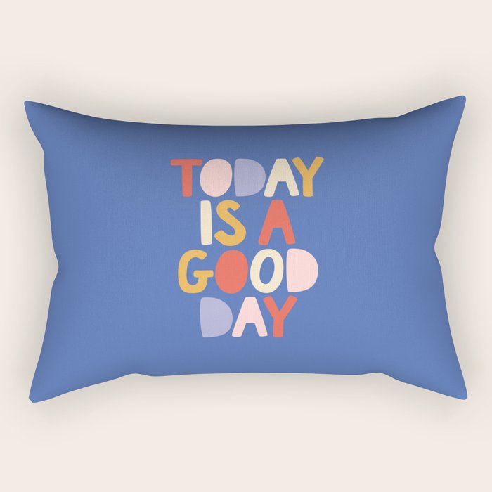 Today is a Good Day in blue red peach pink and mustard yellow Rectangular Pillow Gallery Image 2
