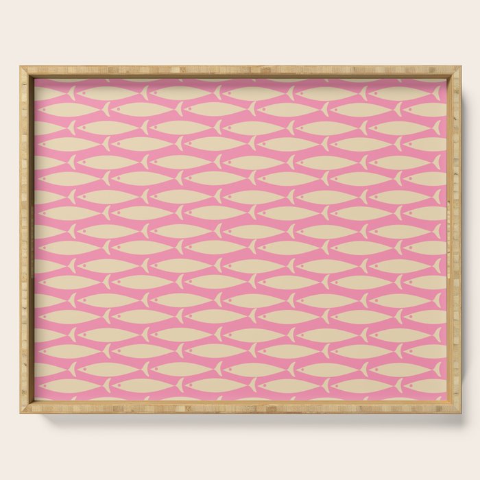 Mid Century Modern Minimalist Fish Pink Cream Pattern Serving Tray Gallery Image 1
