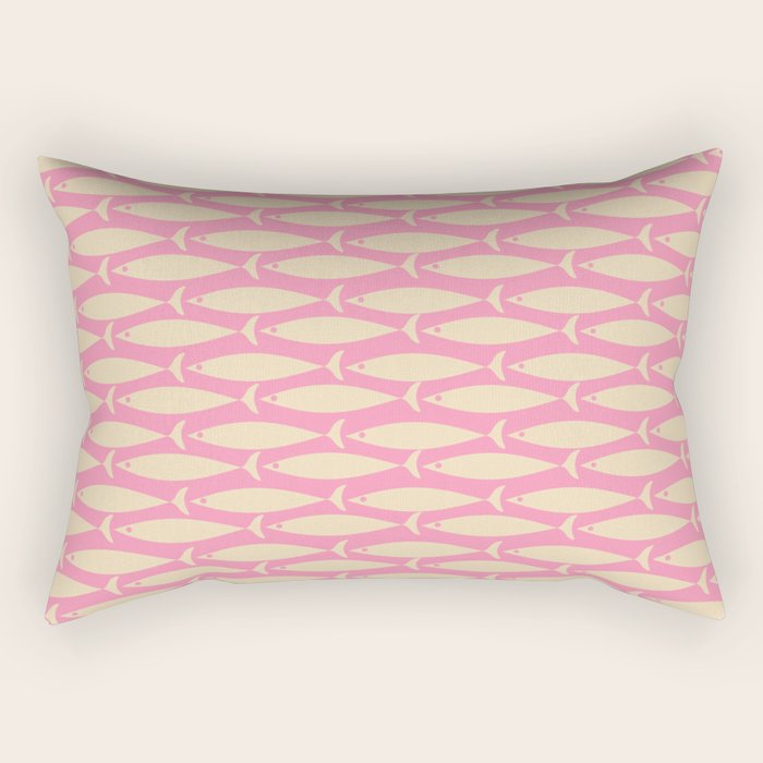 Mid Century Modern Minimalist Fish Pink Cream Pattern Rectangular Pillow Gallery Image 2