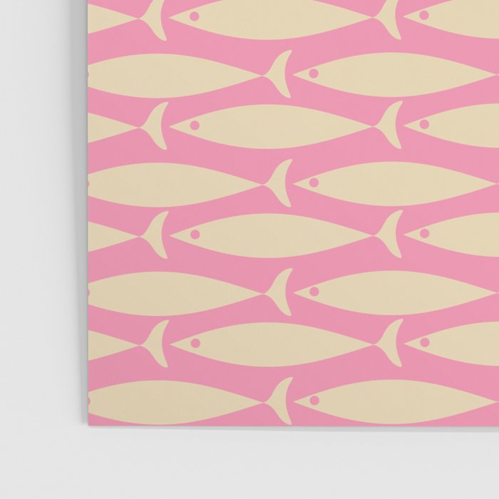 Mid Century Modern Minimalist Fish Pink Cream Pattern Poster Gallery Image 3