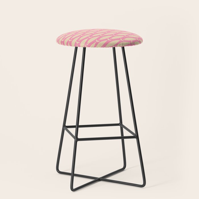 Mid Century Modern Minimalist Fish Pink Cream Pattern Stool Gallery Image 1
