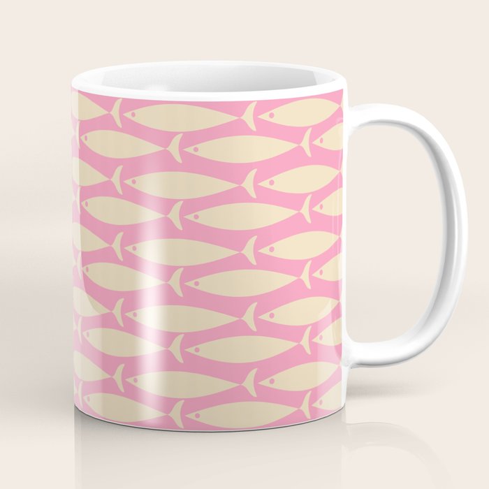 Mid Century Modern Minimalist Fish Pink Cream Pattern Coffee Mug Gallery Image 1