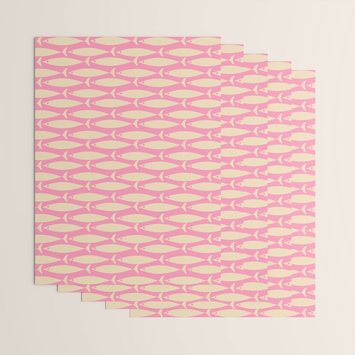 Mid Century Modern Minimalist Fish Pink Cream Pattern Wrapping Paper Gallery Image 3