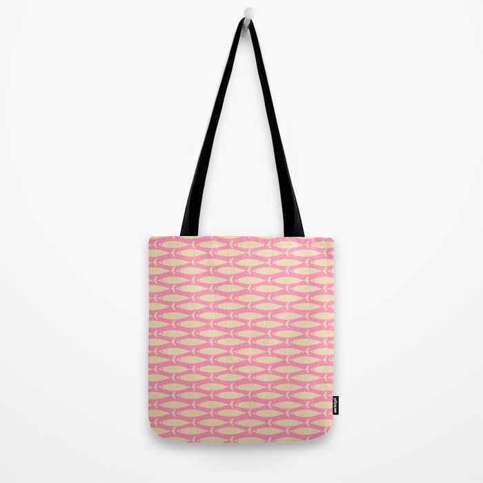 Mid Century Modern Minimalist Fish Pink Cream Pattern Tote Bag Gallery Image 2