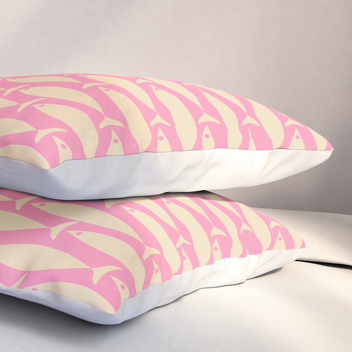 Mid Century Modern Minimalist Fish Pink Cream Pattern Pillow Sham Gallery Image 3