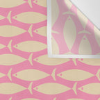 Mid Century Modern Minimalist Fish Pink Cream Pattern Wall Tapestry Gallery Image 3