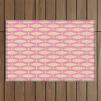 Mid Century Modern Minimalist Fish Pink Cream Pattern Outdoor Rug Gallery Image 1