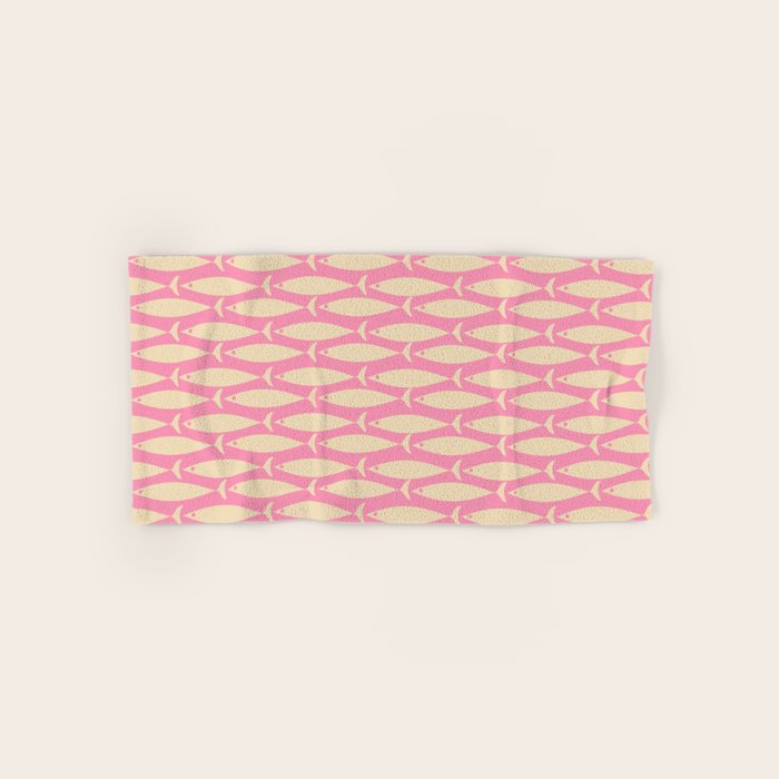 Mid Century Modern Minimalist Fish Pink Cream Pattern Bath Towel Gallery Image 1
