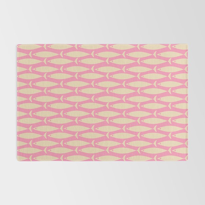 Mid Century Modern Minimalist Fish Pink Cream Pattern Rug Gallery Image 2