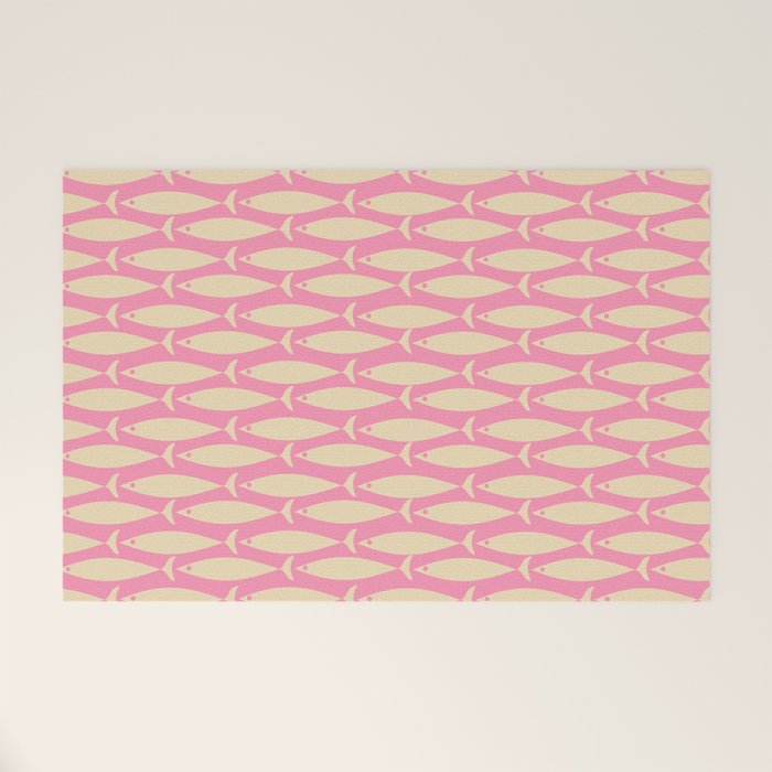 Mid Century Modern Minimalist Fish Pink Cream Pattern Welcome Mat Gallery Image 1