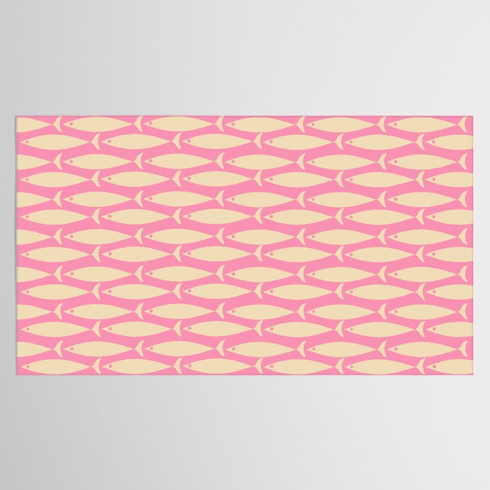 Mid Century Modern Minimalist Fish Pink Cream Pattern Tablecloth Gallery Image 2