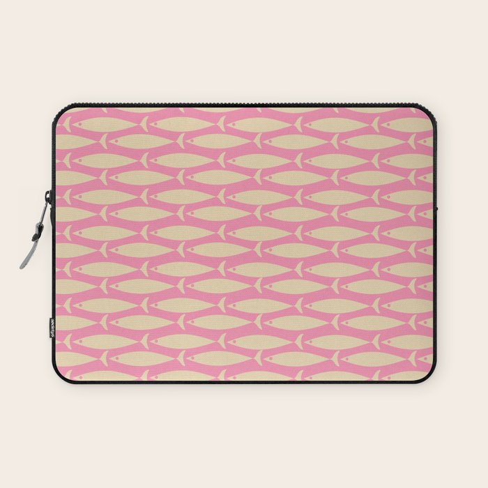 Mid Century Modern Minimalist Fish Pink Cream Pattern Laptop Sleeve Gallery Image 1