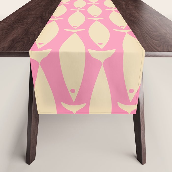 Mid Century Modern Minimalist Fish Pink Cream Pattern Table Runner Gallery Image 1