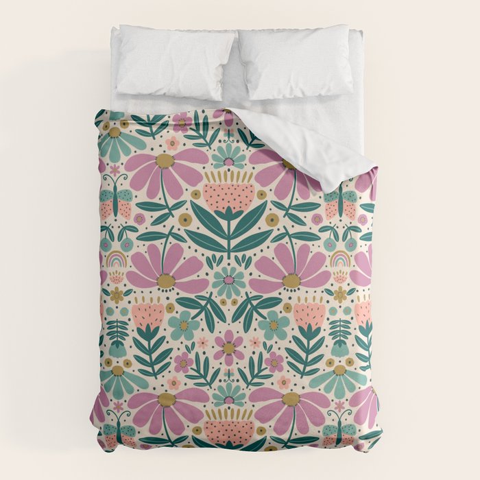 Pretty Floral - Lilac, Turquoise, Pink Duvet Cover Gallery Image 1