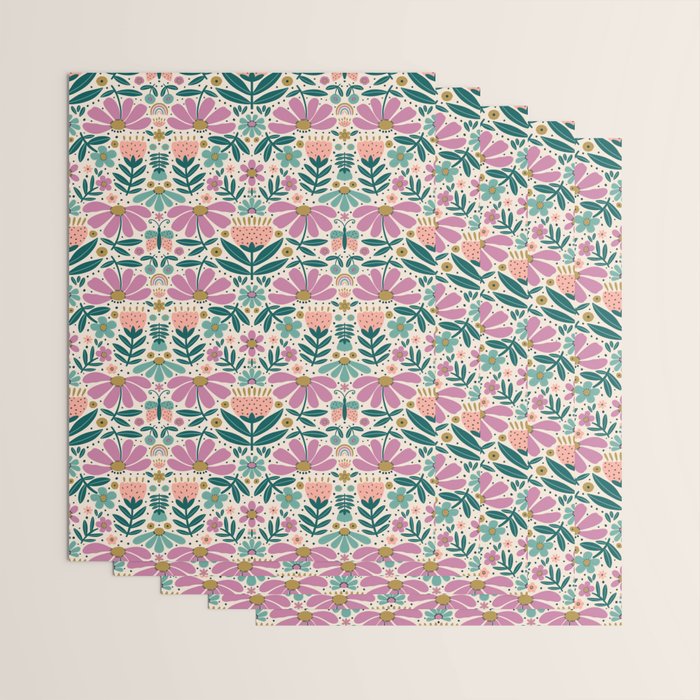 Pretty Floral - Lilac, Turquoise, Pink Wrapping Paper Gallery Image 3