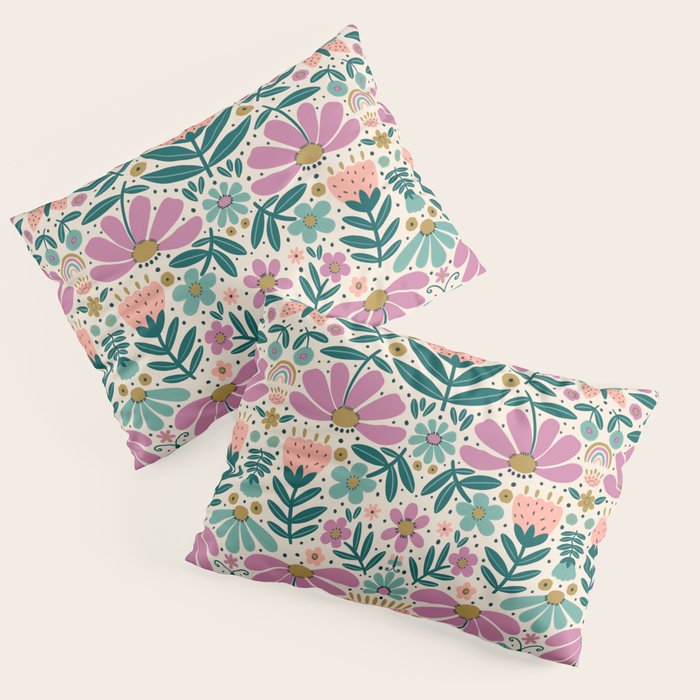 Pretty Floral - Lilac, Turquoise, Pink Pillow Sham Gallery Image 3