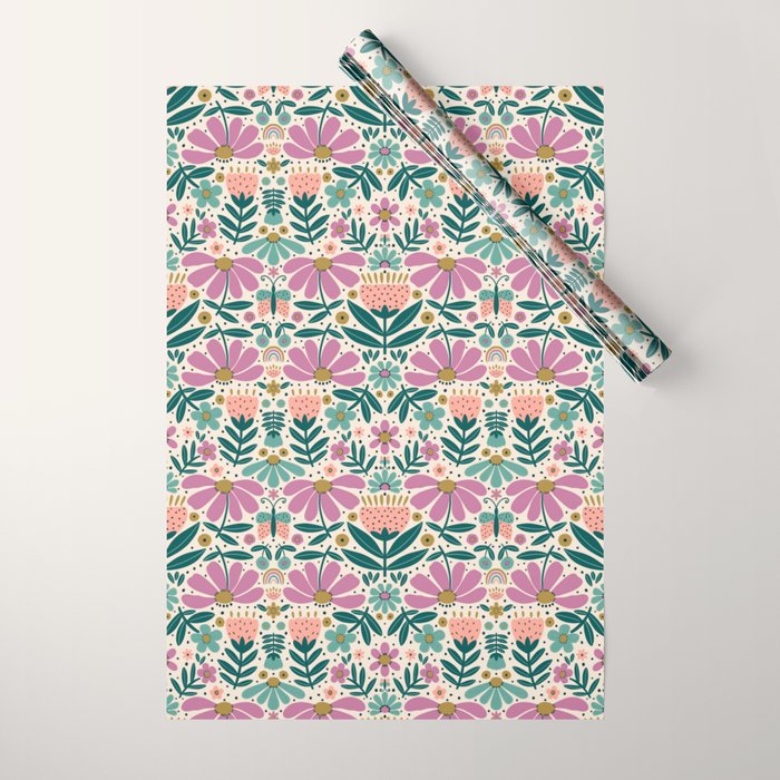 Pretty Floral - Lilac, Turquoise, Pink Wrapping Paper Gallery Image 1