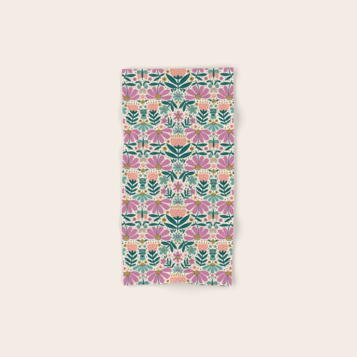 Pretty Floral - Lilac, Turquoise, Pink Bath Towel Gallery Image 1