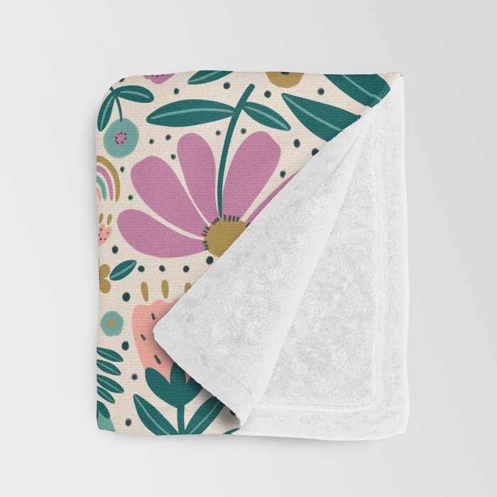 Pretty Floral - Lilac, Turquoise, Pink Throw Blanket Gallery Image 3