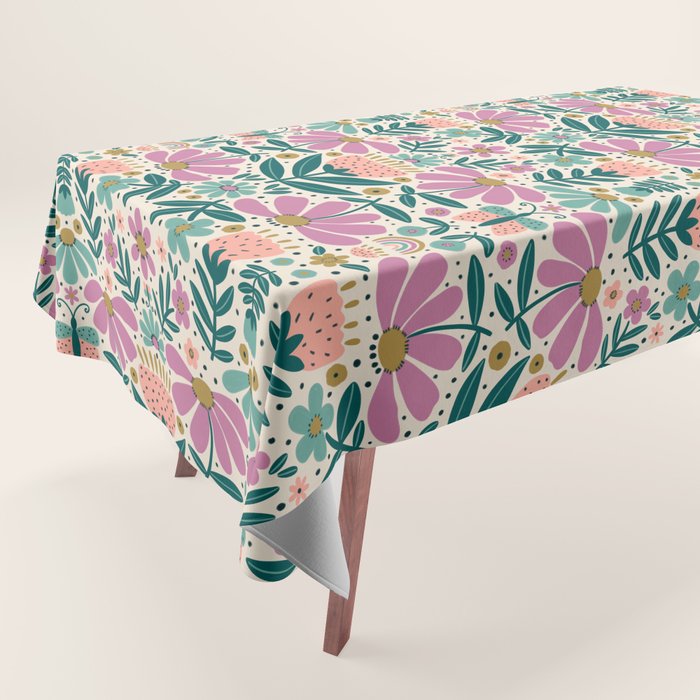 Pretty Floral - Lilac, Turquoise, Pink Tablecloth Gallery Image 1