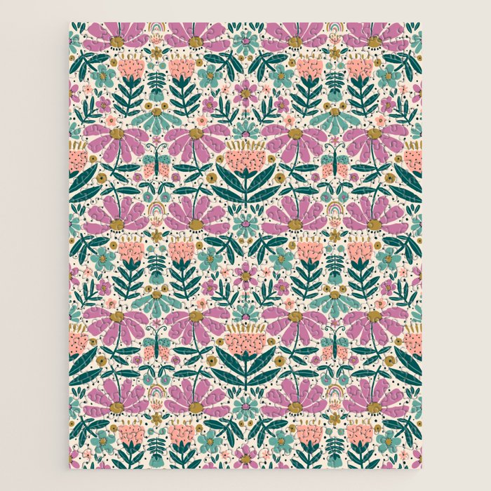 Pretty Floral - Lilac, Turquoise, Pink Jigsaw Puzzle Gallery Image 1