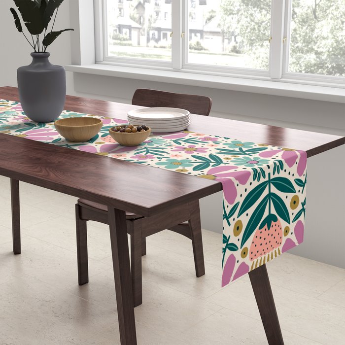 Pretty Floral - Lilac, Turquoise, Pink Table Runner Gallery Image 2