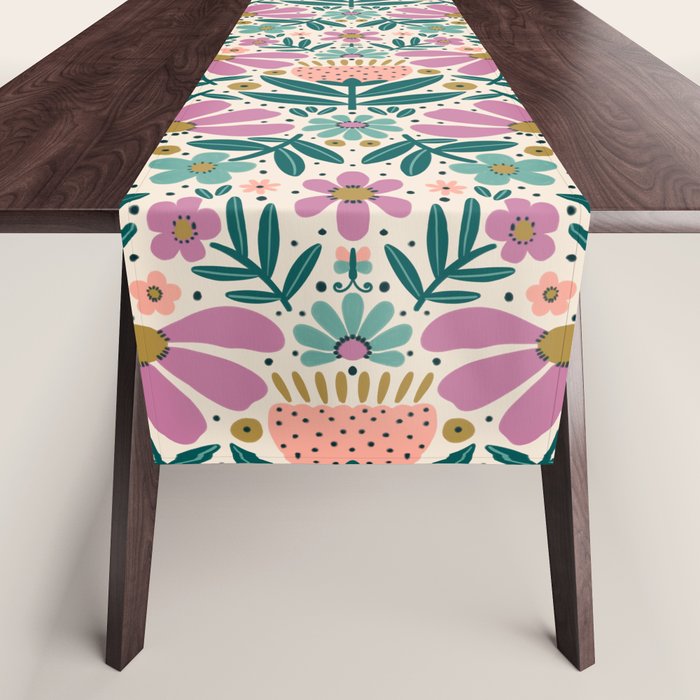 Pretty Floral - Lilac, Turquoise, Pink Table Runner Gallery Image 1