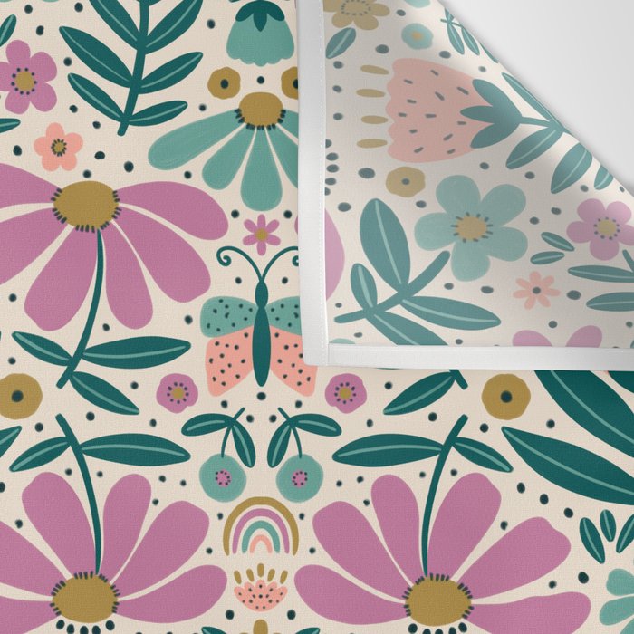 Pretty Floral - Lilac, Turquoise, Pink Wall Tapestry Gallery Image 3
