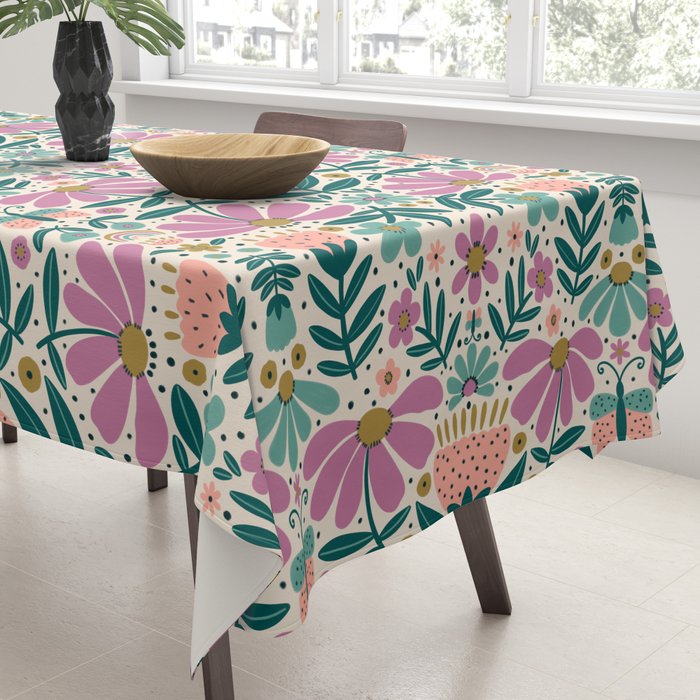 Pretty Floral - Lilac, Turquoise, Pink Tablecloth Gallery Image 3