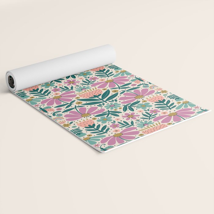 Pretty Floral - Lilac, Turquoise, Pink Yoga Mat Gallery Image 2