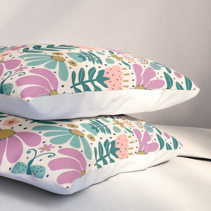 Pretty Floral - Lilac, Turquoise, Pink Pillow Sham Gallery Image 3