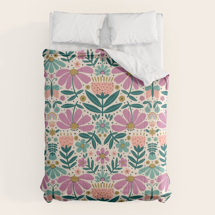 Pretty Floral - Lilac, Turquoise, Pink Comforter Gallery Image 6