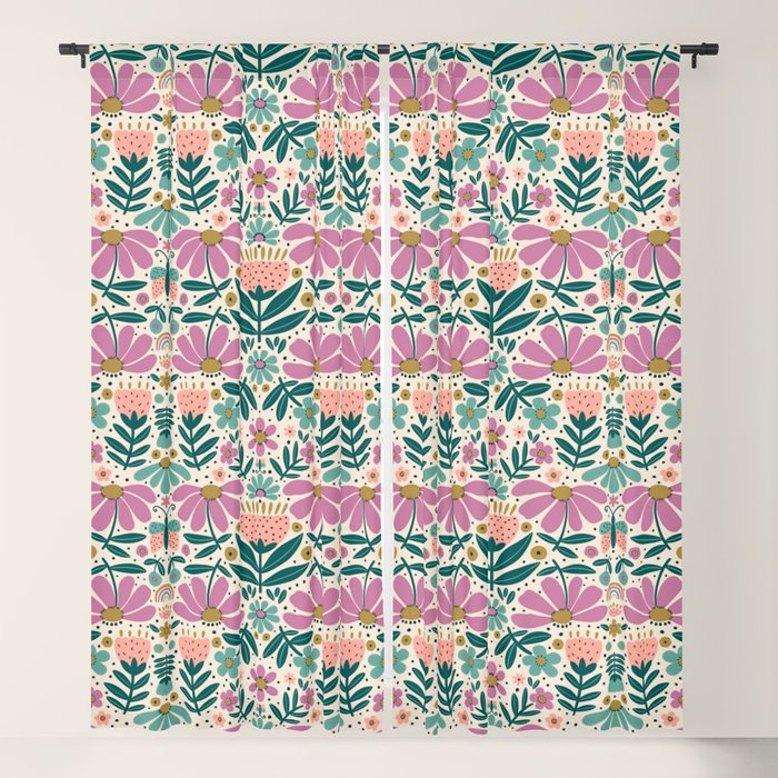 Pretty Floral - Lilac, Turquoise, Pink Window Curtain