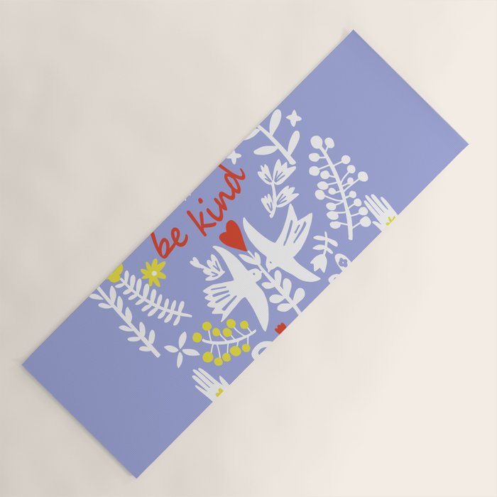 be kind - scandinavian folk art illustration Yoga Mat Gallery Image 1
