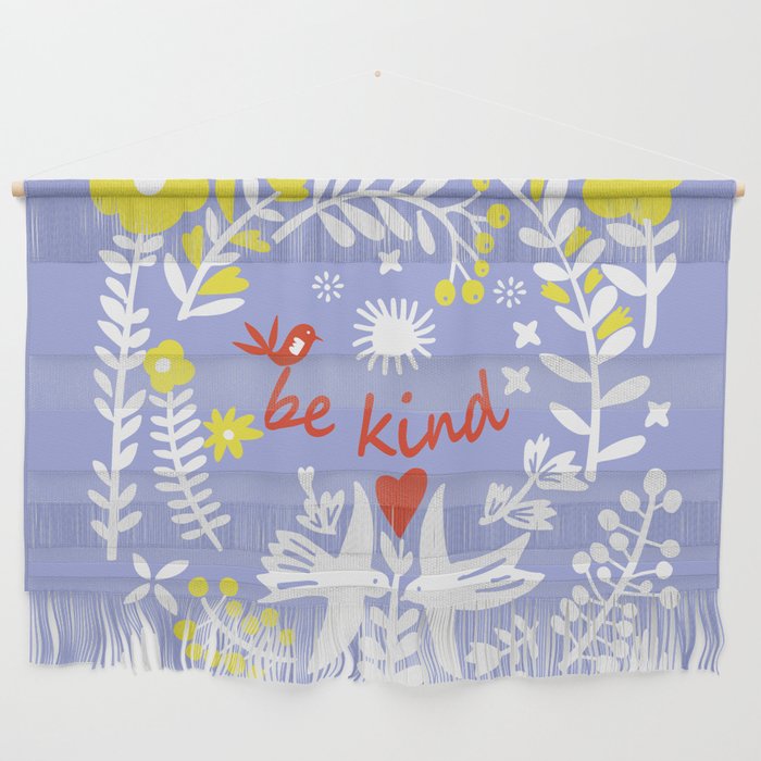 be kind - scandinavian folk art illustration Wall Hanging Gallery Image 1